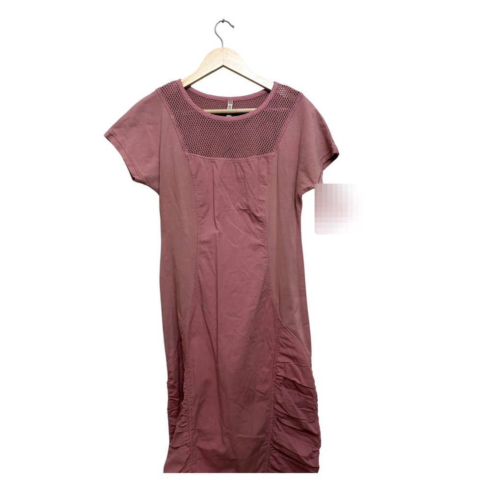 XCVI Womens Dusty Rose Mesh Yoke Ruched‎ Side Midi Dress Small Mauve Pink